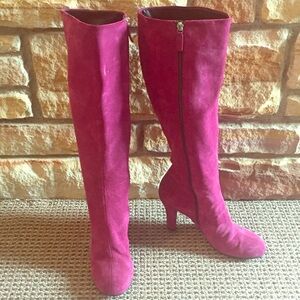 Gucci Fuchsia Suede Knee-High Heeled Boots